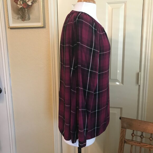 J Jill Burgundy Plaid Blouse - Size M - Picture 4 of 13